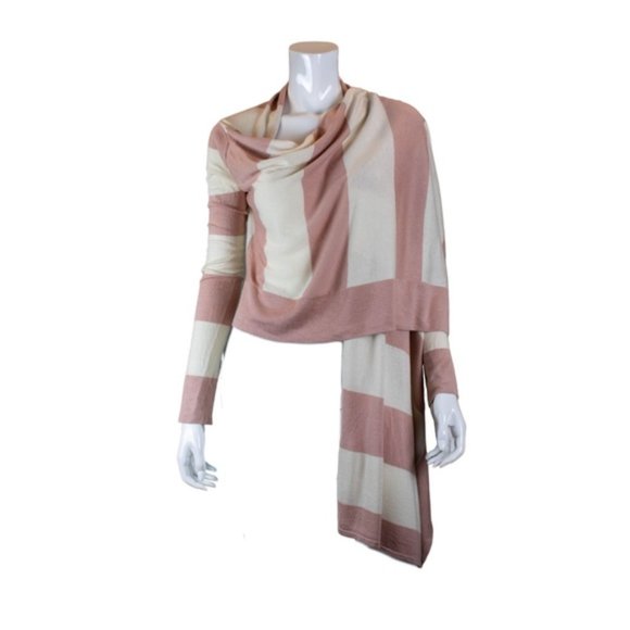 BCBG wrap sweater cardigan. Pink and Ivory striped size xs - Picture 4 of 4